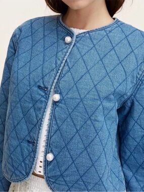 Kate spade x target denim jacket with pearl buttons sz medium